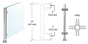 CRL Brushed Stainless 18" x 1" PP49 Slimline Series Round Partition 4-Way Post