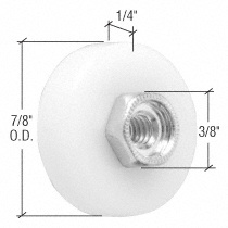 CRL 7/8" Nylon Ball Bearing Shower Door Flat Edge Roller with Threaded Hex Hub