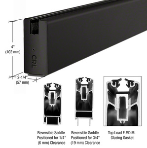 CRL Matte Black  4" x 240" Length Square Sidelite Rail