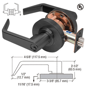 CRL Matte Black Heavy-Duty Grade 2 Lever Locksets Entrance - Schlage® 6-Pin