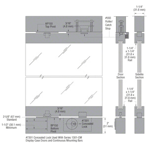 CRL-Blumcraft® Brushed Stainless 1301-CM Display Case Double Door and Sidelite with Mounting Bars - 1/2" Laminated Glass