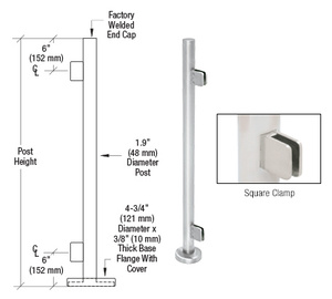 CRL Polished Stainless Steel Round 42" Tall End Post Kit With Square Clamps