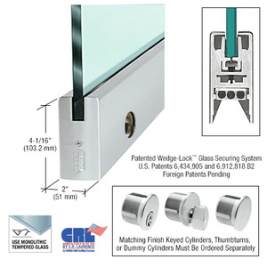 CRL Brushed Stainless 3/8" Glass 4" Square Door Rail with Lock - 35-3/4" Length