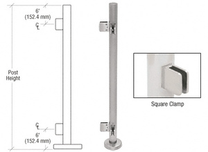 CRL Brushed Stainless 36" Steel Square Glass Clamp 90 Degree Corner Post Railing Kit