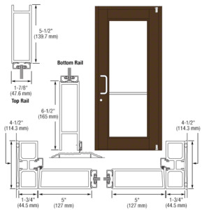 CRL-U.S. Aluminum Bronze Black Anodized Custom Single Series 850 Durafront Wide Stile Offset Pivot Entrance Door for Surface Mount Door Closer