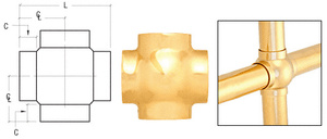 CRL Polished Brass 2-5/8" Ball Type Cross for 1-1/2" Tubing