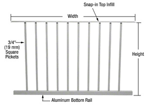 CRL Metallic Silver 200, 300, 350, and 400 Series 48"W x 42"H Picket Panel