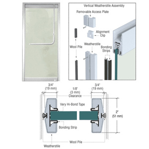 CRL Polished Stainless Vertical Weatherstile Kits for 1/2" Glass Single Doors