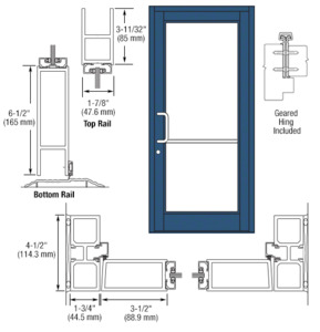 CRL-U.S. Aluminum Custom KYNAR® Paint Custom Single Series 800 Durafront Medium Stile Geared Hinge Entrance Door for Surface Mount Door Closer