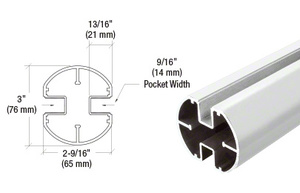 CRL Sky White AWS 3" Diameter Round 180 Degree Center or End Post Only - 72"