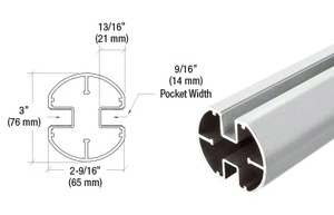 CRL Silver Metallic AWS 3" Diameter Round 180 Degree Center or End Post Only - 72"