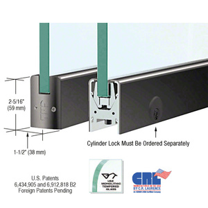 CRL Black Powder Coated 1/2" Glass Low Profile Square Door Rail With Lock - 8" Patch