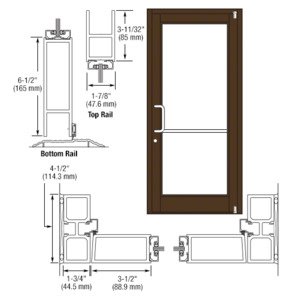 CRL-U.S. Aluminum Bronze Black Anodized Custom Single Series 800 Durafront Medium Stile Offset Pivot Entrance Door for Surface Mount Door Closer