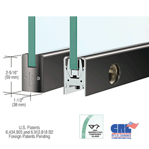 CRL Black Powder Coated 1/2" Glass Low Profile Square Door Rail With Lock - Custom Length