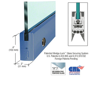 CRL Custom Color 3/8" Glass 4" Square Door Rail With Lock - Custom Length