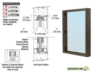 CRL Dark Bronze Aluminum Narrow Inset Frame Interior Glazed Vision Window