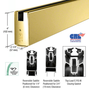 CRL Polished Brass 4" Custom Length Square Sidelite Rail for 3/4" Glass