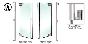 CRL-Blumcraft® Brushed Stainless Left Hand Double Acting Glass Mount 'F' Exterior Top and Bottom Secured Deadbolt Handle With Thumbturn Inside and Outside