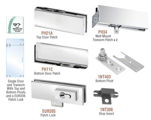 CRL Polished Stainless European Patch Door Kit for Use with Fixed Transom - With Lock