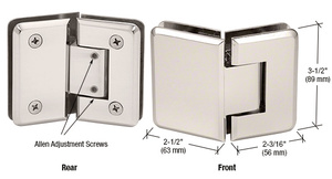 CRL Polished Nickel Pinnacle 345 Series Adjustable 135 Degree Glass-to-Glass Hinge