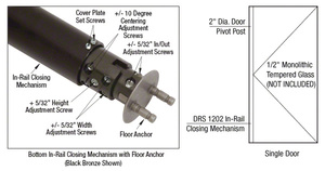 CRL DRS Black Bronze 1202 Custom Size Pivoting Single No Hold Open Force 2 Door Closer for 1/2" Glass