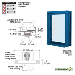 CRL Powder Painted (Specify) Aluminum Clamp-On Frame Interior Glazed Exchange Window with 12" Shelf and Deal Tray