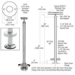 CRL Brushed Stainless 42" CRS Stainless Steel 135º Angle Post Kit