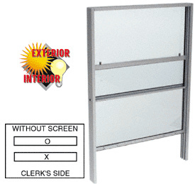 CRL Satin Anodized Vertical Sliding Service Window with 1/4" Vinyl Glazing without  Screen