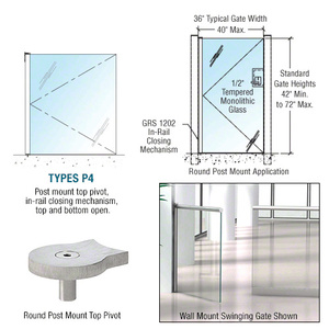 CRL Brushed Stainless 1202 Series Custom Post Mounted Gate w/In-Rail Closing Mechanism, Top and Bottom Open