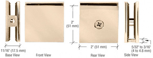 CRL Gold Plated Square Style Hole-in-Glass Fixed Panel U-Clamp