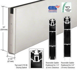 CRL Brushed Stainless 10" x Custom Length Square Sidelite Rail for 5/8" or 3/4" Glass