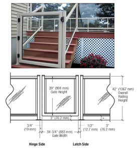 CRL Silver Metallic 36" 300 Series Aluminum Railing System Gate for 1/4" to 3/8" Glass