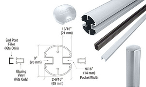 CRL Mill AWS 3" Diameter Round 180 Degree 72" End Post Kit