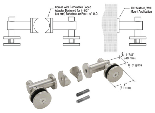 CRL 316 Brushed Stainless Double Arm Fixed Fitting Set for 1/2" Glass