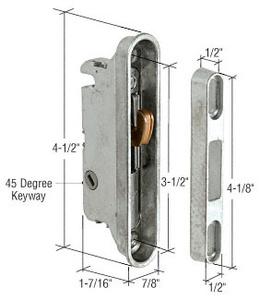 CRL 7/8" Wide Mortise Lock and Keeper with 3-1/2" Screw Holes with 45 Degree Keyway