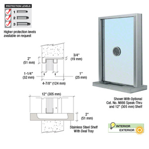 CRL Brushed Stainless Steel Frame Exterior Glazed Exchange Window with 12" Shelf and Deal Tray