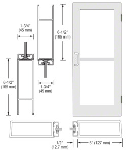 CRL-U.S. Aluminum White KYNAR® Paint Custom Single Series 550 Wide Stile Butt Hinged Entrance Door For Panic and Overhead Concealed Door Closer