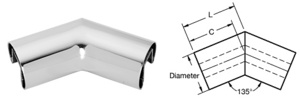 CRL Coude horizontal, 135°, 88,9 mm (3-1/2 po) de diamètre, pour lisse supérieure de garde-corps en verre de 12,7 ou 16 mm (1/2 ou 5/8 po) d’épaisseur, acier inoxydable poli