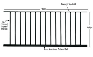 CRL Matte Black 200, 300, 350, and 400 Series 72"W x 36"H Picket Panel