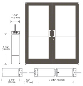 CRL-U.S. Aluminum Bronze Black Anodized Custom Pair Series 400 Medium Stile Offset Pivot Entrance Doors for Surface Mount Door Closers