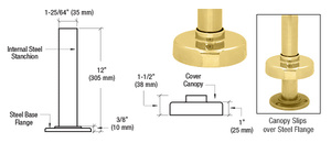 CRL Polished Brass Steel Flange and Canopy for 2" Tubing