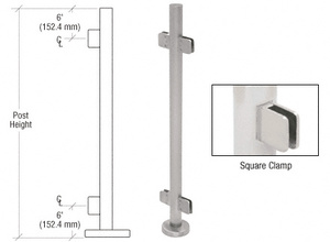 CRL Brushed Stainless 36" Steel Square Glass Clamp 180 Degree Center Post Railing Kit