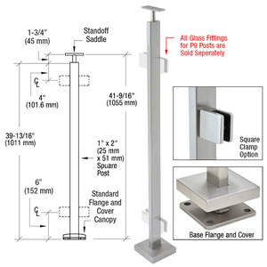 CRL Brushed Stainless 42" P9 Series 180 Degree Center Post Railing Kit