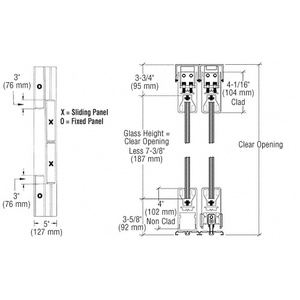 CRL Satin Anodized OXXO Format Sliding Door Entrance System - 4" Top and Bottom Square Rail