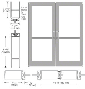 CRL-U.S. Aluminum Clear Anodized Custom Pair Series 400 Medium Stile Offset Pivot Entrance Doors for Overhead Concealed Door Closers