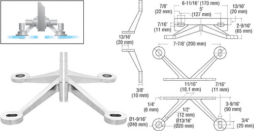 CRL Polished Stainless Regular Duty Spider Fitting 4-Arm "V" Fin Mount Frame