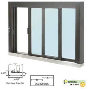 CRL Duranodic Bronze Anodized Standard Size Self-Closing Deluxe Service Window Glazed with S.S.Step-Sill