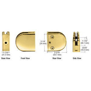 CRL Polished Brass Z-Series Round Type Flat Base Zinc Clamp for 1/2" Glass