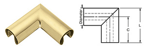 CRL Polished Brass 3-1/2" Diameter 90 Degree Horizontal Corner for 1/2" or 5/8" Glass Cap Railing