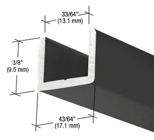 CRL Matte Black Frameless Shower Door Aluminum Regular U-Channel for 1/2" Thick Glass